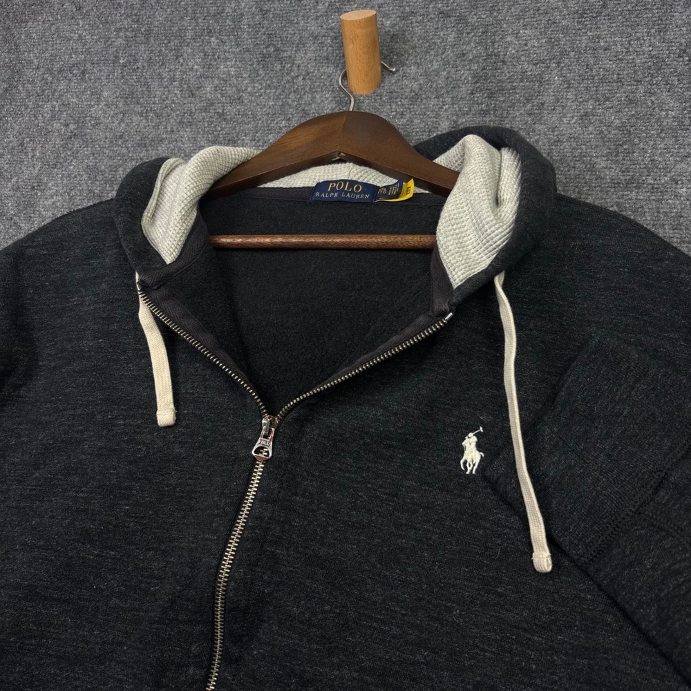 Polo Ralph Lauren Hoodie Mens XXL Grey Full Zip Waffle Lined Pony Logo 0695